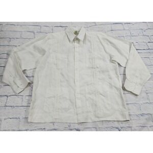 Mojito Collection MENS SIZE XL White Guayabera Shirt 100% Linen 4 Pockets Embro